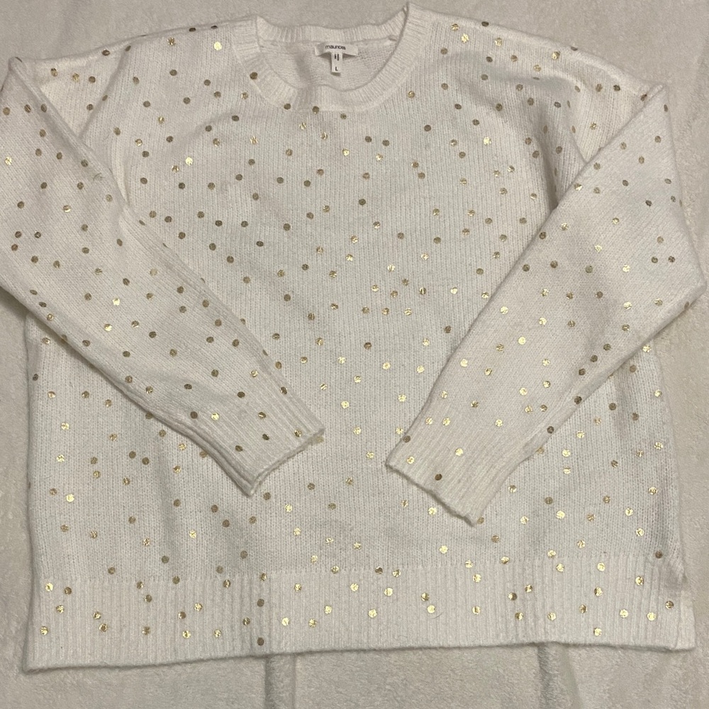 Maurices White Sweater with Gold Dots size large